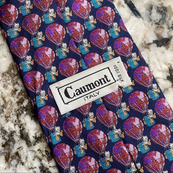 Neck tie novelty Caumont made in Italy 100% silk hot air balloon pigs - Picture 4 of 5
